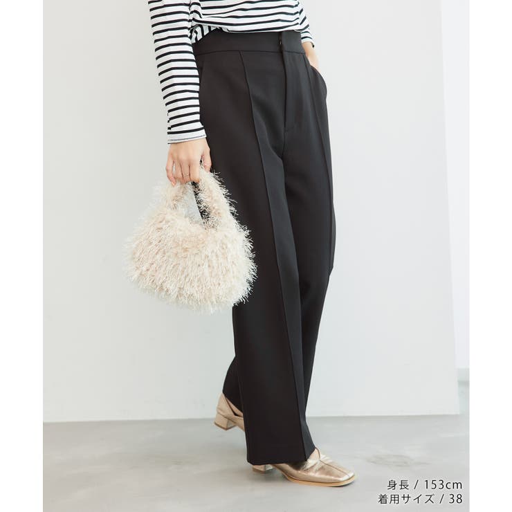 低身長・小柄さん向け/ウールライクサージワイドパンツ/セットアップ