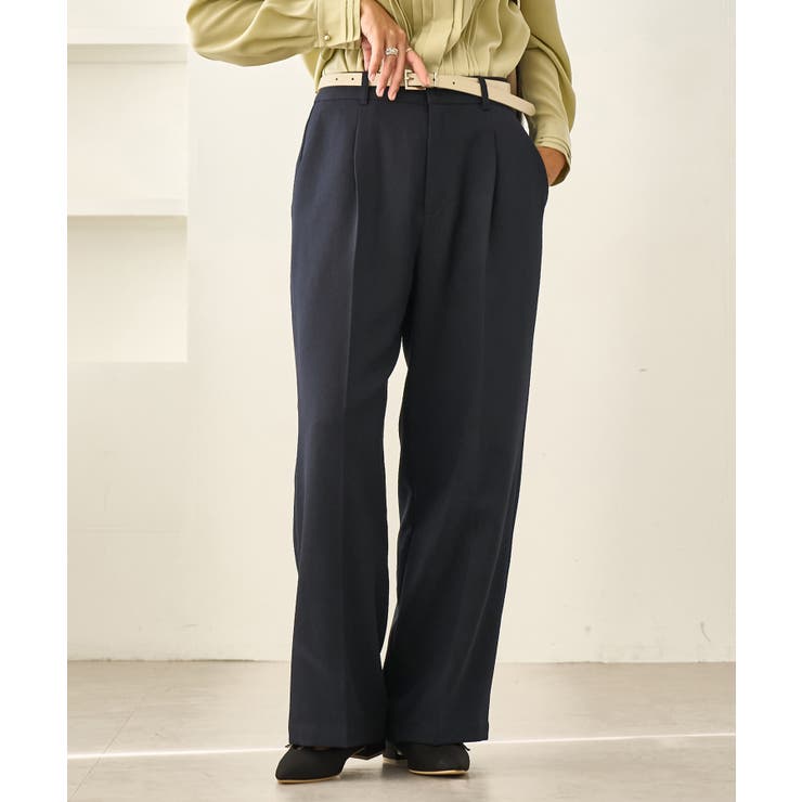 ネイビー(40) | レディハンサムシリーズ ウールライクウエストタックセミワイドパンツ | ROPE' PICNIC