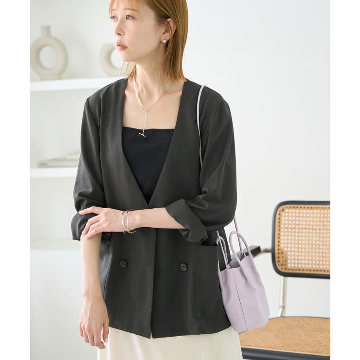 セットアップ対応/麻調シアーノーカラージャケット/接触冷感・UVカット | ROPE' PICNIC | 詳細画像10 