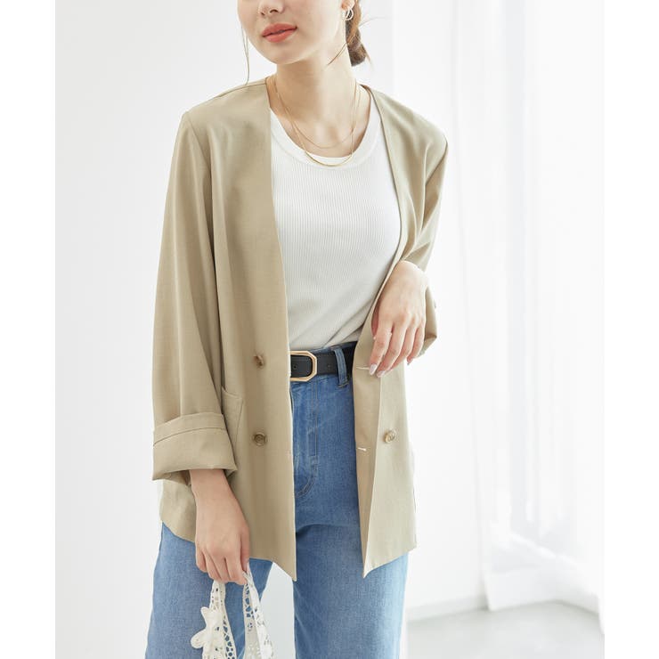 セットアップ対応/麻調シアーノーカラージャケット/接触冷感・UVカット | ROPE' PICNIC | 詳細画像14 