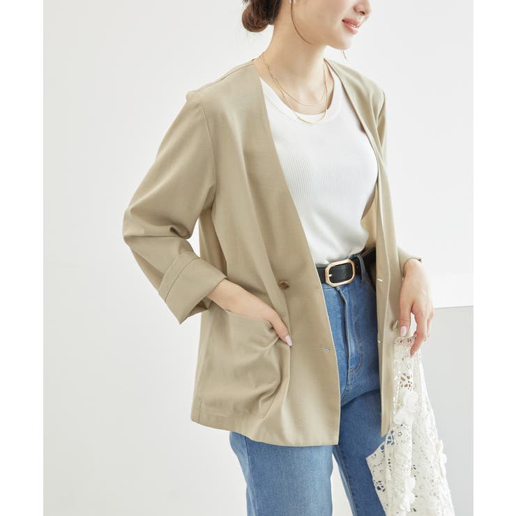 セットアップ対応/麻調シアーノーカラージャケット/接触冷感・UVカット | ROPE' PICNIC | 詳細画像15 