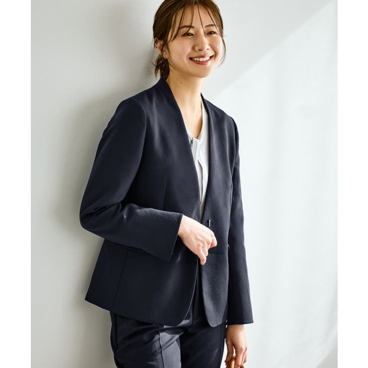 ネイビー(40) | 360°ウルトラストレッチ ノーカラージャケット UVカット | ROPE' PICNIC