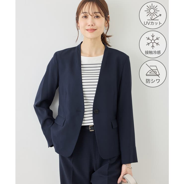 ネイビー(40) | リネンライクシリーズ ドライタッチノーラペルジャケット UVカット | ROPE' PICNIC