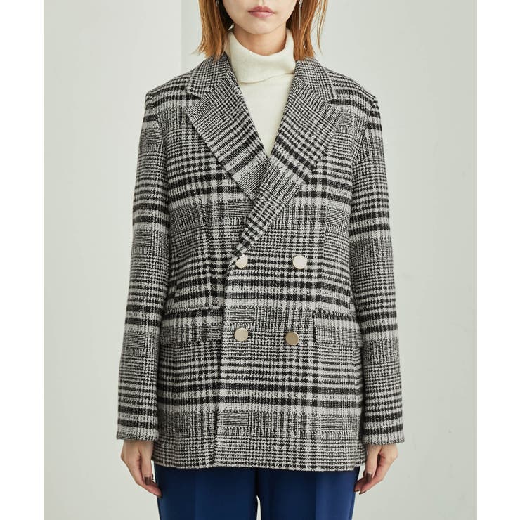 チェックツイードWブレストゴールドボタンジャケット[品番