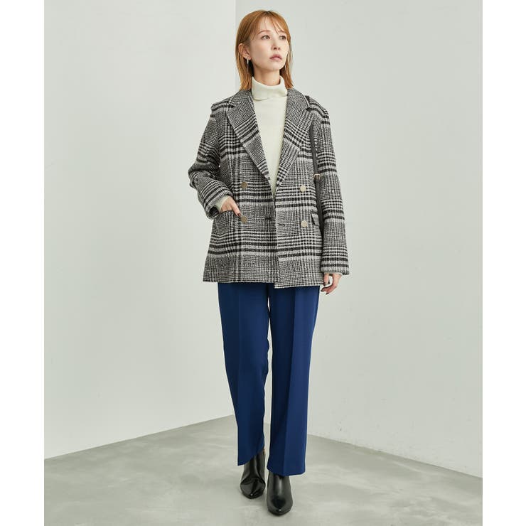 チェックツイードWブレストゴールドボタンジャケット[品番