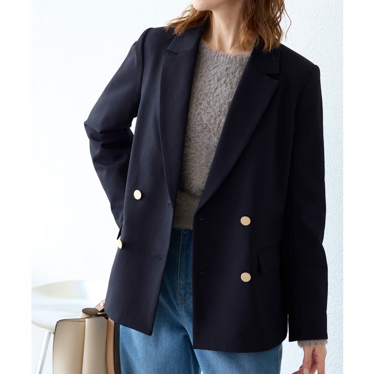 ウールライクサージ金ボタンジャケット セットアップ対応 リンクコーデ