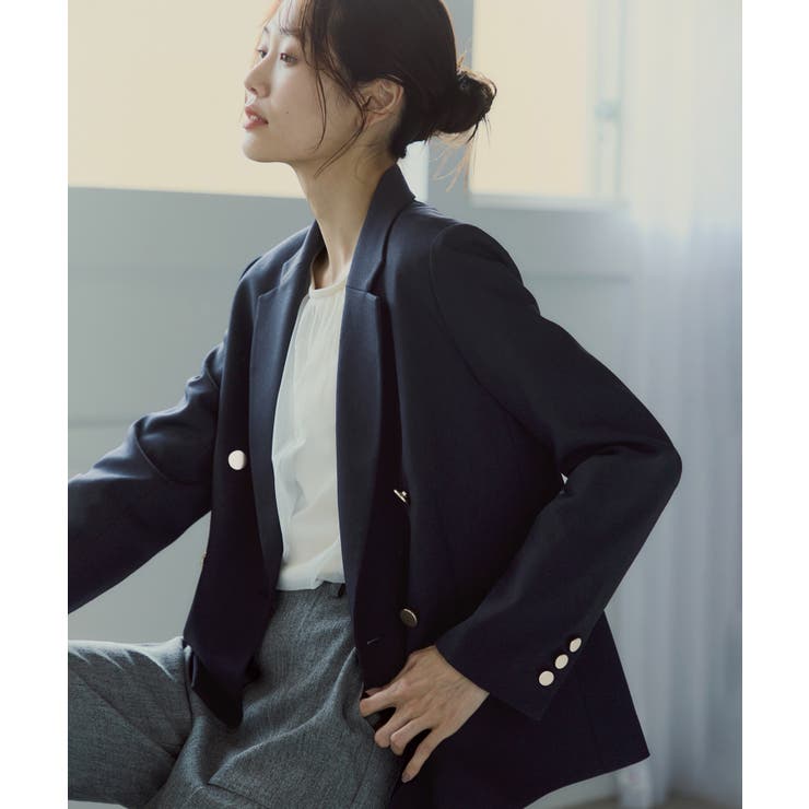 レディハンサムシリーズ ウールライク金ボタンジャケット セットアップ