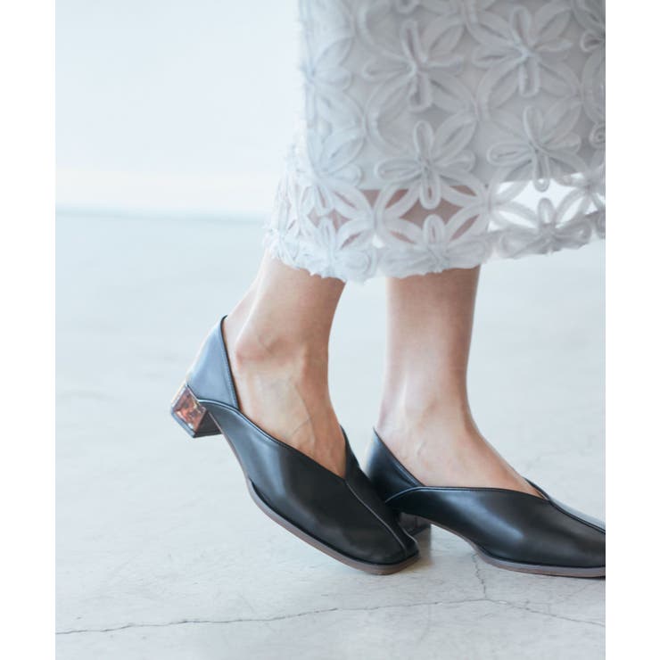 ブラック系(02) | スクエアトゥセンターシーム甲深バブーシュ | ROPE' PICNIC