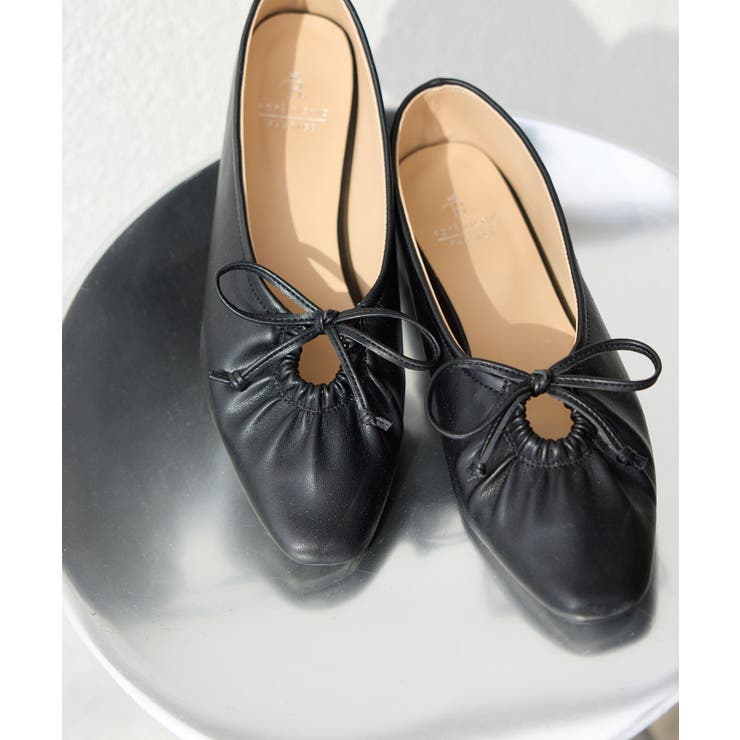 ブラック(01) | リボンギャザーミドルヒールパンプス | ROPE' PICNIC