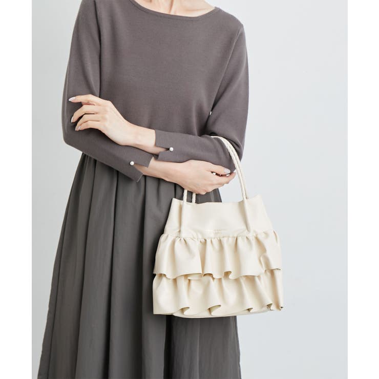 ダブルフリルメッシュハンドルミドルトートバッグ[品番：RPCW0037438