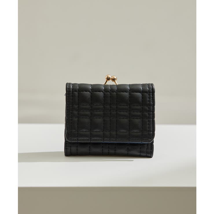 ブラック(01) | がま口キルティング三つ折りミニウォレット | ROPE' PICNIC