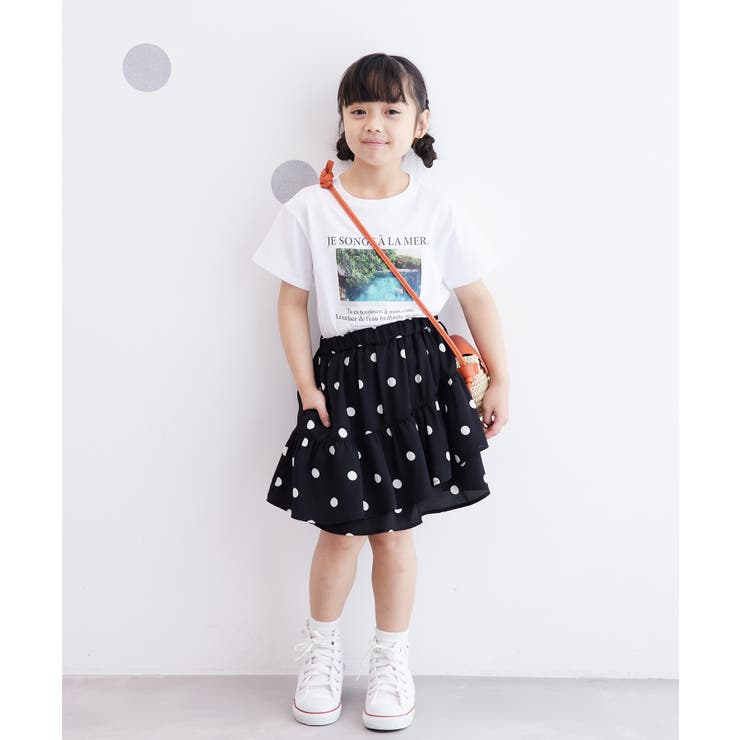 KIDS】リンクコーデ/ドット柄アシメントリーフリルスカート[品番