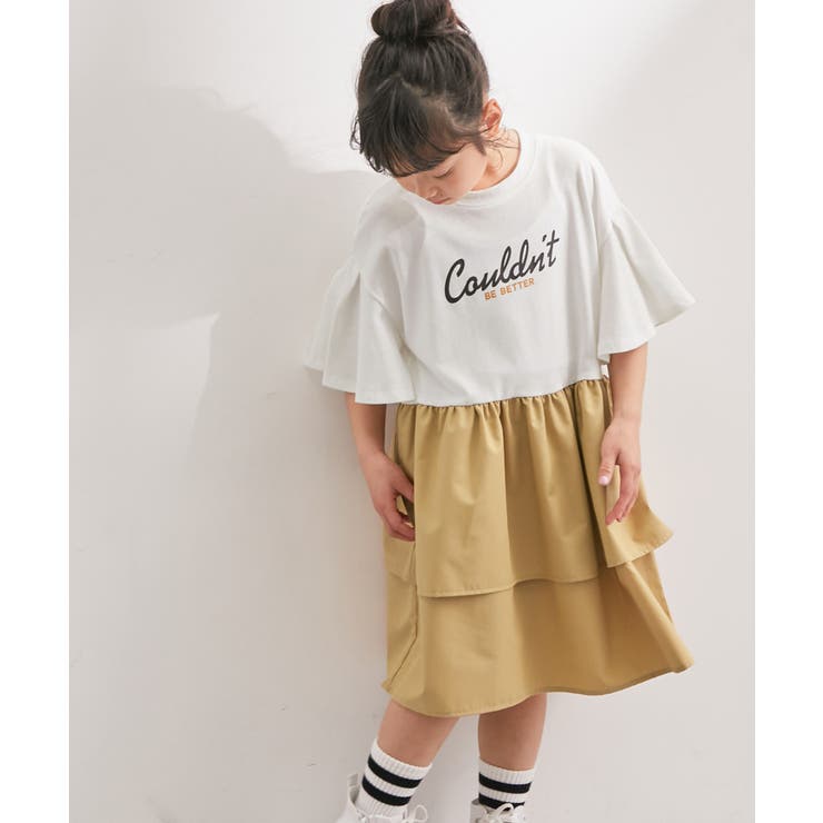 ベージュ(27) | 【KIDS】リンクコーデ/ロゴプリントティアードドッキングワンピース | ROPE' PICNIC【KIDS】