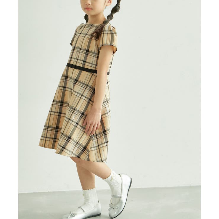 ベージュ(27) | 【KIDS】チェック柄ハーフスリーブワンピース | ROPE' PICNIC【KIDS】