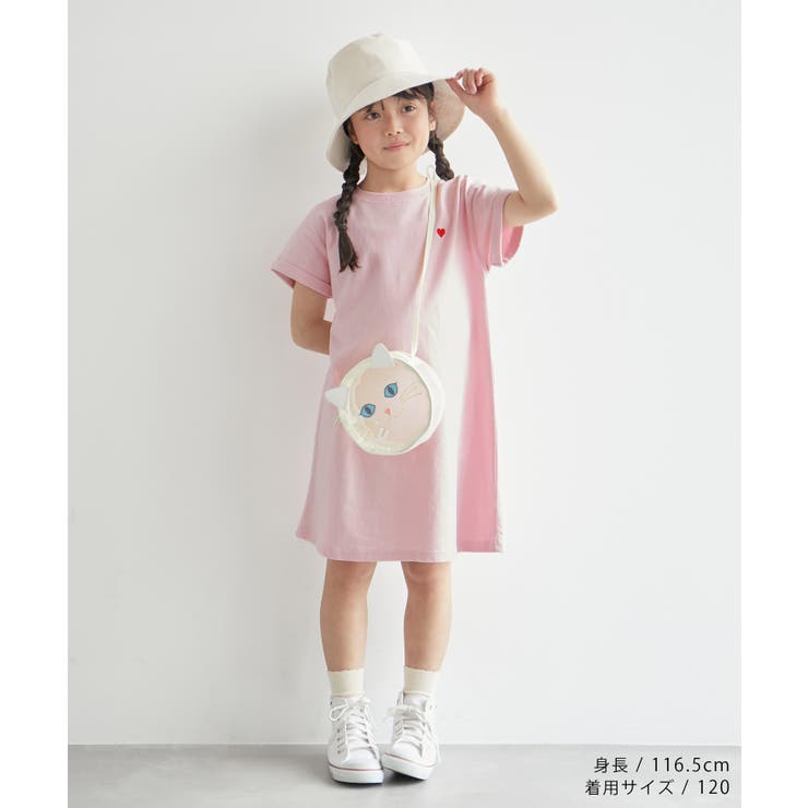 KIDS】ハート刺繍入りバックロゴプリントワンピース/リンクコーデ[品番