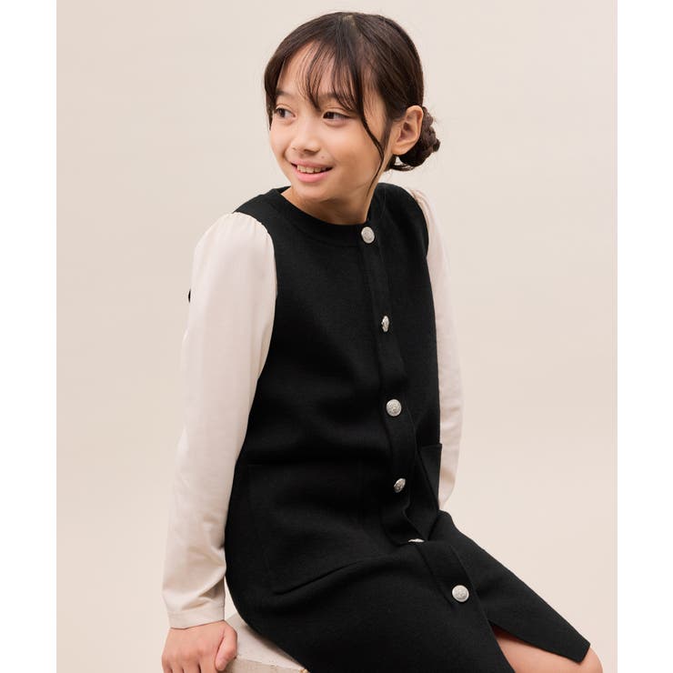 ブラック(01) | 【KIDS/キッズ】エンブレムボタンニットジャンスカ/リンクコーデ | ROPE' PICNIC【KIDS】