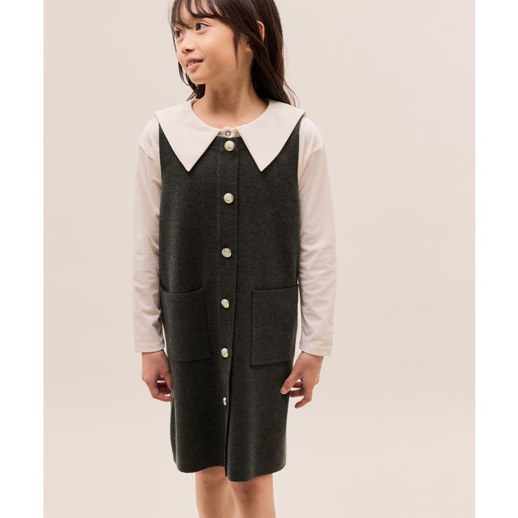 チャコール(06) | 【KIDS/キッズ】エンブレムボタンニットジャンスカ/リンクコーデ | ROPE' PICNIC【KIDS】