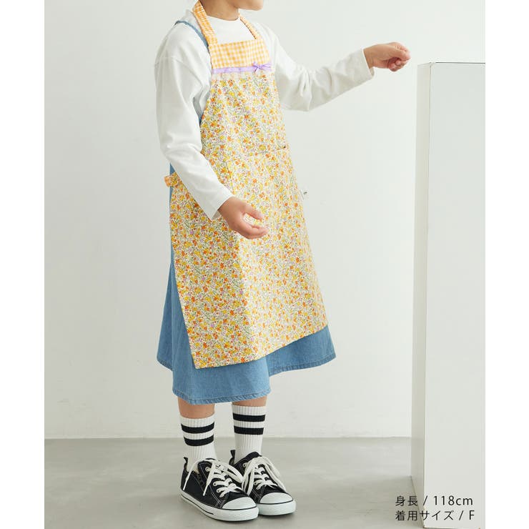 エプロン　風呂敷　三角巾セット　ベンガラ　リネン　型絵染エプロン　イロハナ エプロン 風呂敷 三角巾セット ベンガラ リネン 型絵染エプロン