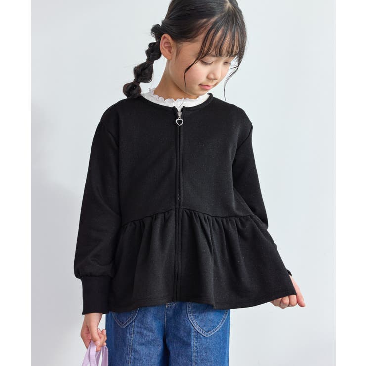 ブラック(01) | 【KIDS/キッズ】ラメ裏毛ペプラムジップカーディガン | ROPE' PICNIC【KIDS】