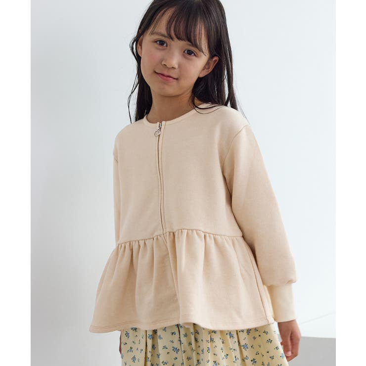 ベージュ(27) | 【KIDS/キッズ】ラメ裏毛ペプラムジップカーディガン | ROPE' PICNIC【KIDS】