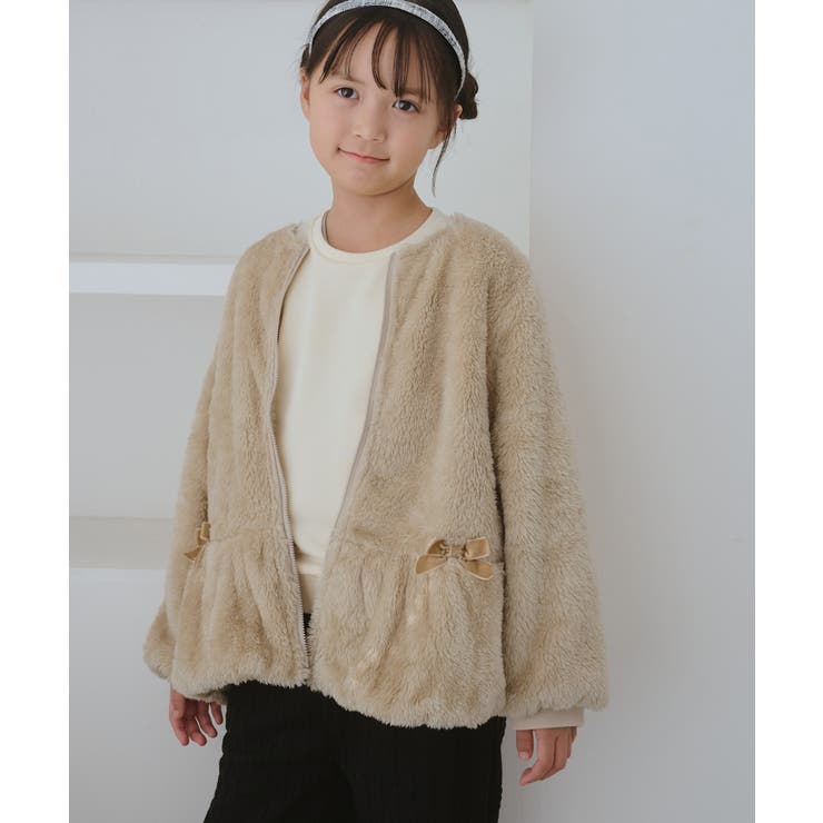 【KIDS/キッズ】ベロアリボンボアペプラムカーディガン | ROPE' PICNIC【KIDS】 | 詳細画像1 