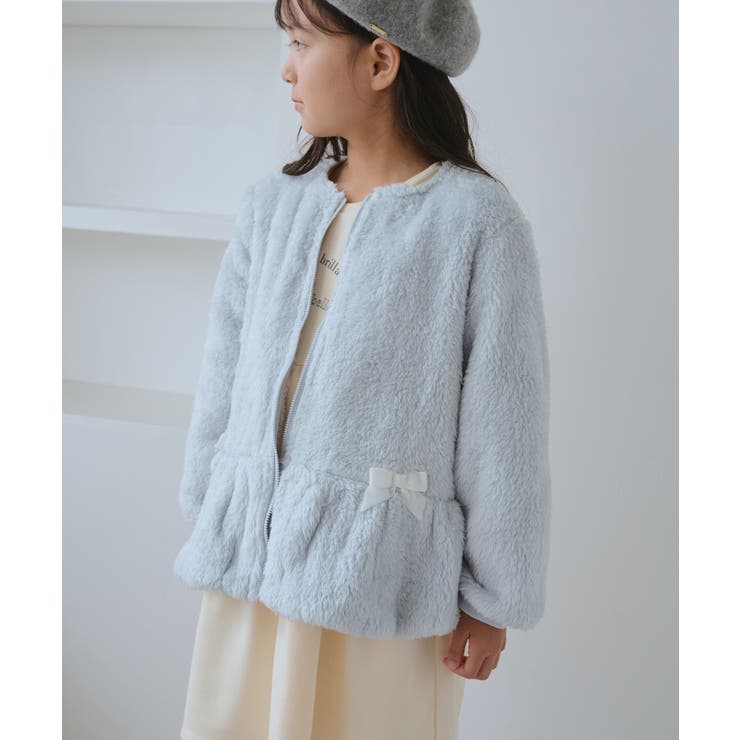 サックス(48) | 【KIDS/キッズ】ベロアリボンボアペプラムカーディガン | ROPE' PICNIC【KIDS】