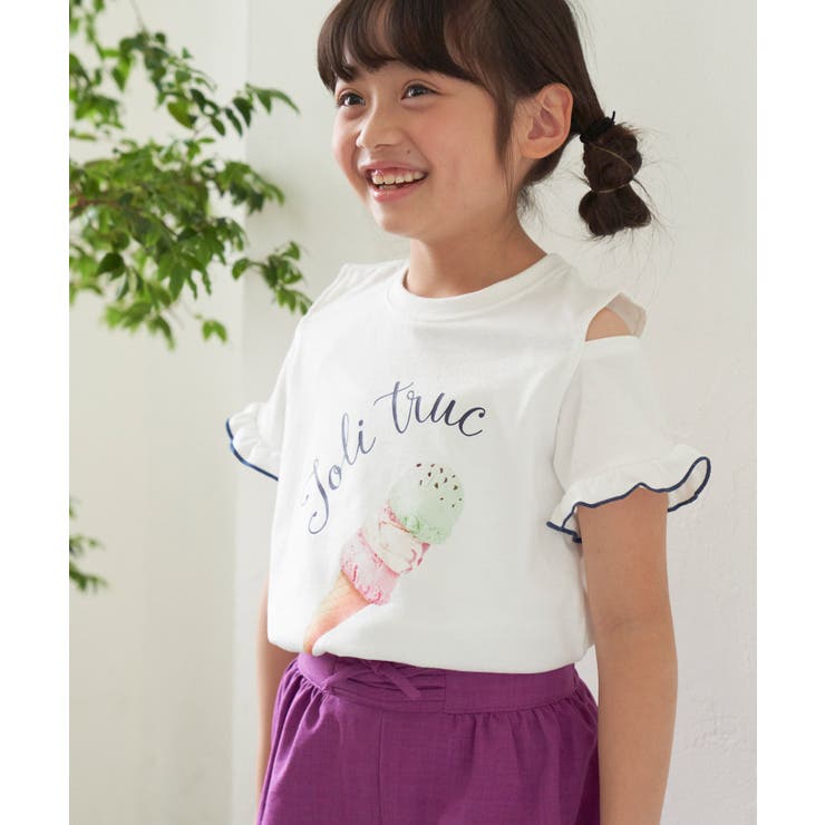 KIDS】肩見せアイスクリーム転写プリントTシャツ[品番：RPCW0037231