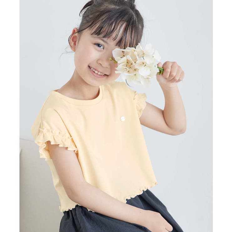 KIDS】クロップドフリルスリーブTシャツ【WEB限定カラー：ピンク