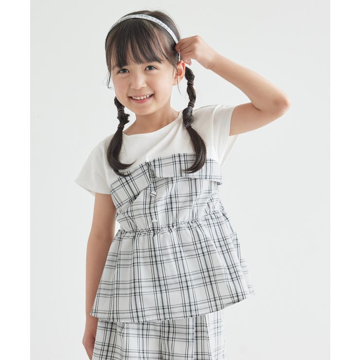 KIDS】レイヤード風チェックドッキングチュニック/セットアップ