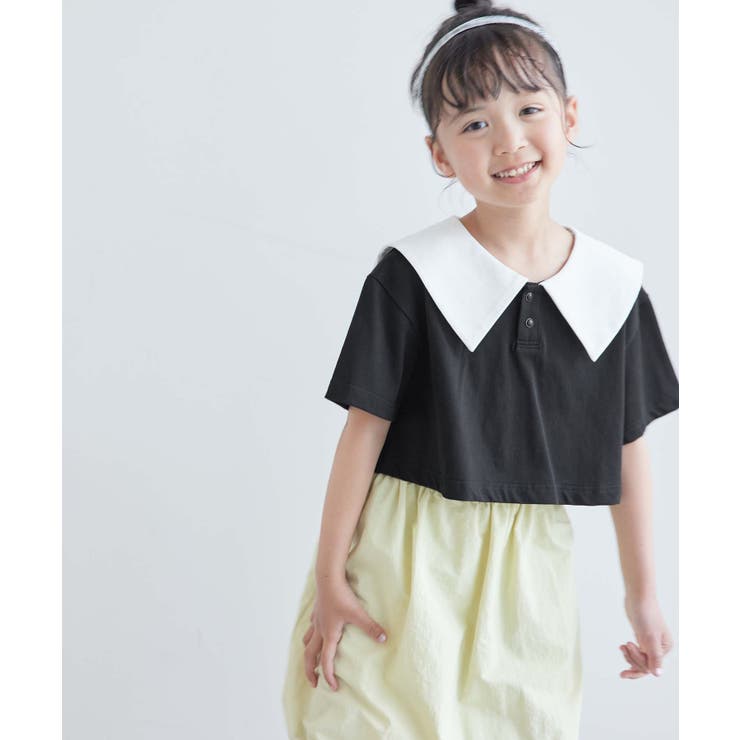 ブラック(01) | 【KIDS】セーラーカラークロップドプルオーバー/接触冷感 | ROPE' PICNIC【KIDS】
