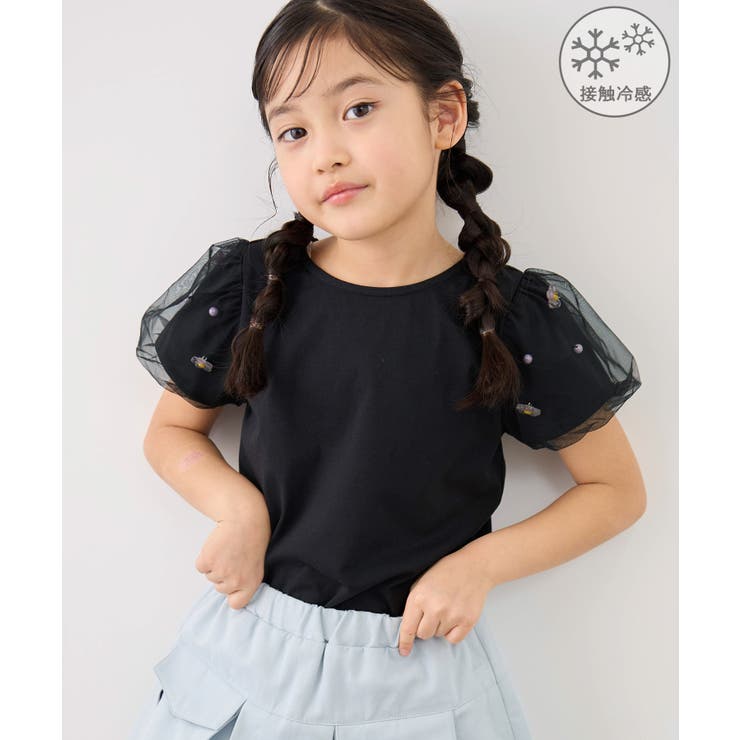 ブラック(01) | 【KIDS/キッズ】フラワースリーブTシャツ/接触冷感 | ROPE' PICNIC【KIDS】