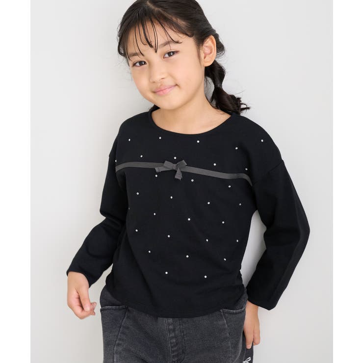 ブラック(01) | 【KIDS/キッズ】ラインストーンリボンTシャツ | ROPE' PICNIC【KIDS】