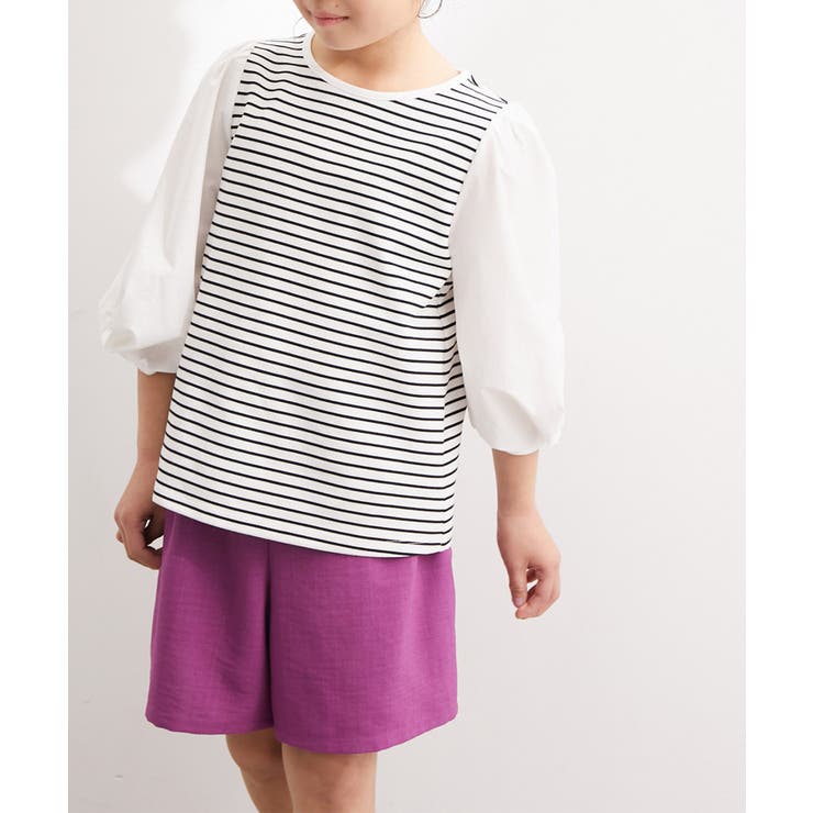 【KIDS】リンクコーデ/異素材袖ポンチトップス | ROPE' PICNIC【KIDS】 | 詳細画像1 