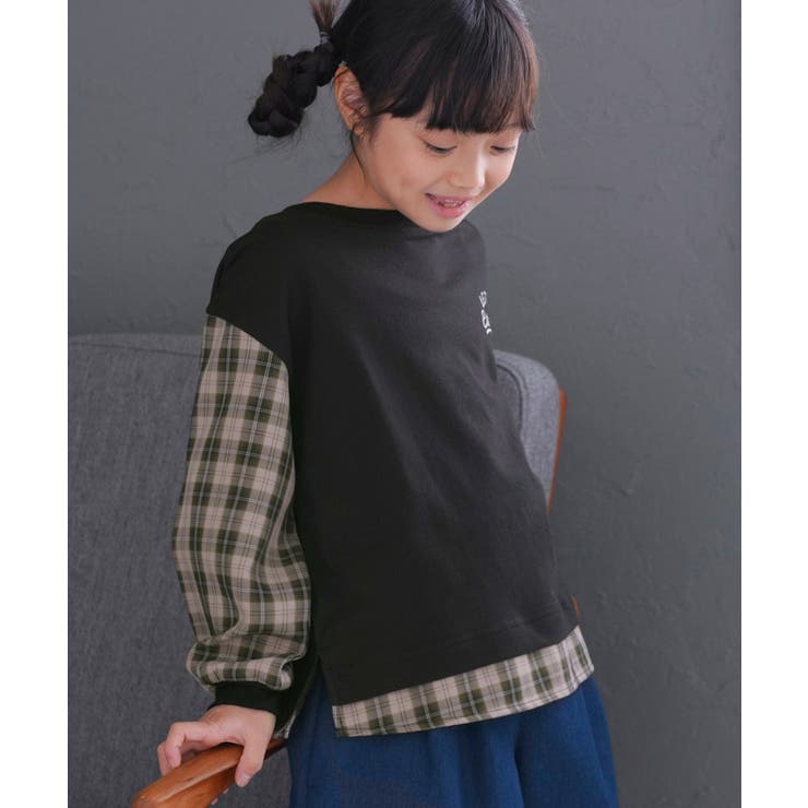 【KIDS】ユニセックス袖チェック柄ドッキングロングTシャツ | ROPE' PICNIC【KIDS】 | 詳細画像3 