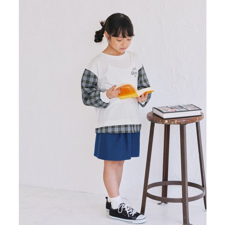 【KIDS】ユニセックス袖チェック柄ドッキングロングTシャツ | ROPE' PICNIC【KIDS】 | 詳細画像5 