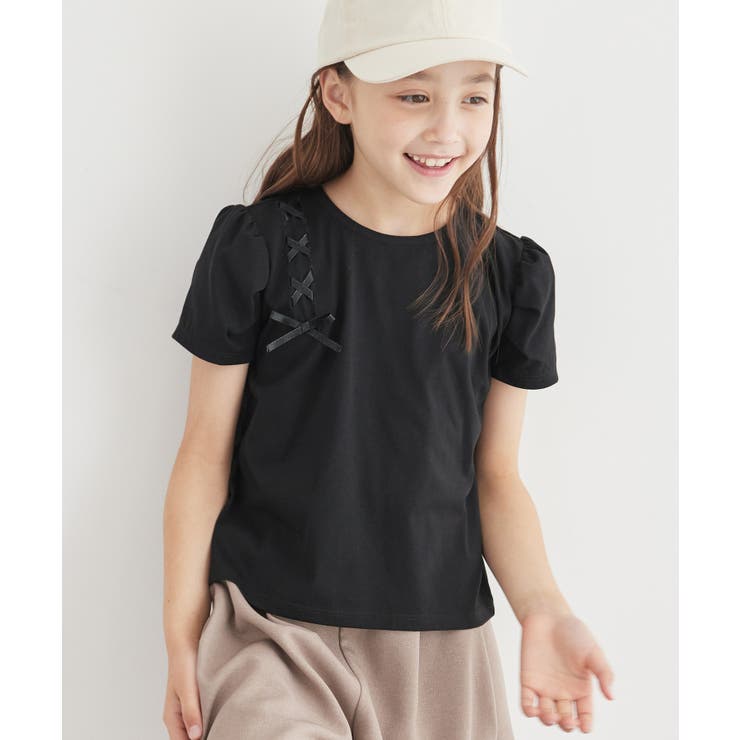 ブラック(01) | 【KIDS】タックスリーブレースアップTシャツ 冷感 WEB限定サイズ:110c… | ROPE' PICNIC【KIDS】