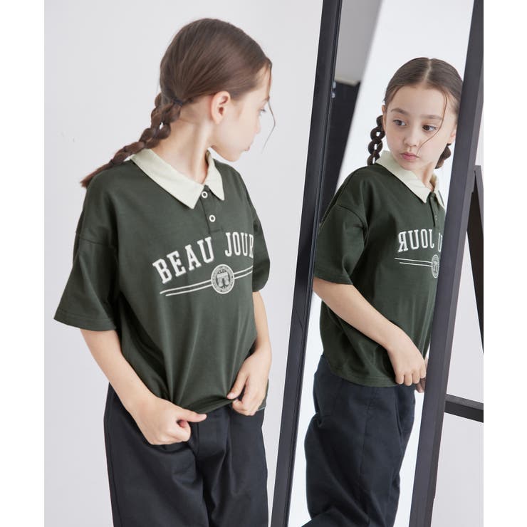 カーキ(36) | 【KIDS】カレッジロゴオーバーポロシャツ/接触冷感 | ROPE' PICNIC【KIDS】