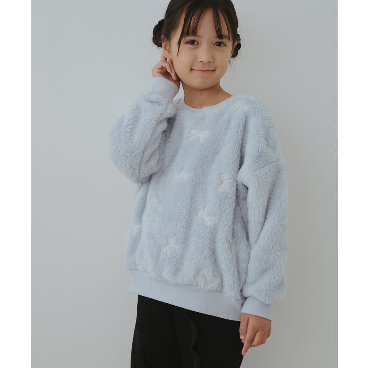 サックス(48) | 【KIDS/キッズ】リボン刺繍ボアプルオーバー | ROPE' PICNIC【KIDS】