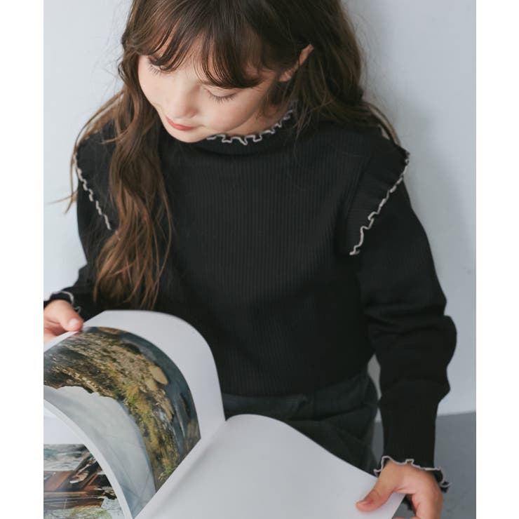 ブラック(01) | 【KIDS/キッズ】プチフリル配色テレコトップス | ROPE' PICNIC【KIDS】