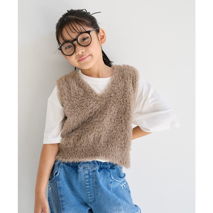ベージュ(27) | 【KIDS/キッズ】ラメショートフェザーニットベスト/リンクコーデ | ROPE' PICNIC【KIDS】