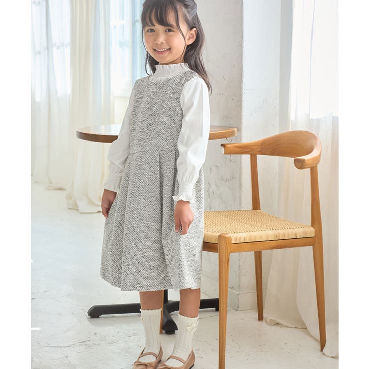 サックス(48)】【KIDS】ファンシーツイードボレロ＆ワンピース[品番