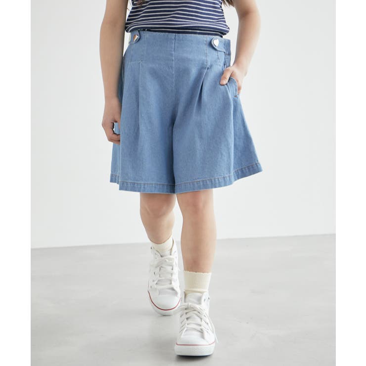 サックス(48) | 【KIDS】ハートボタンデニムキュロット | ROPE' PICNIC【KIDS】