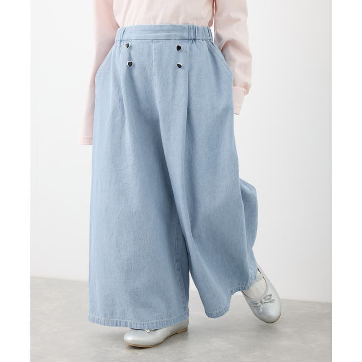 サックス(48) | 【KIDS】ハートボタンデニムワイドパンツ | ROPE' PICNIC【KIDS】