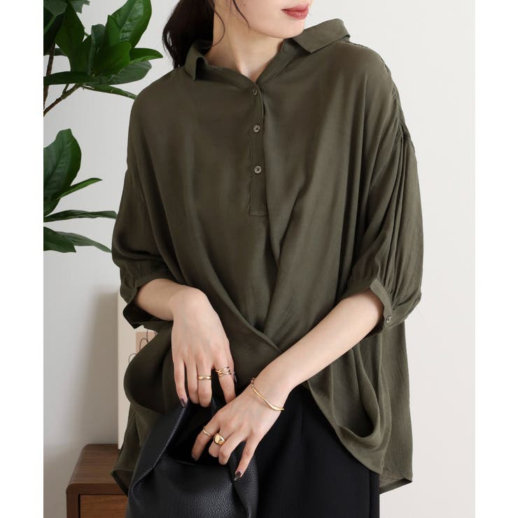カーキ | スラブタケノコタックブラウス | JungleJalopy