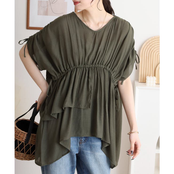 スラブドロストギャザーデザインブラウス | JungleJalopy | 詳細画像10 