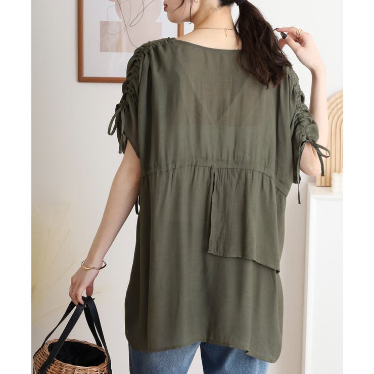 スラブドロストギャザーデザインブラウス | JungleJalopy | 詳細画像12 