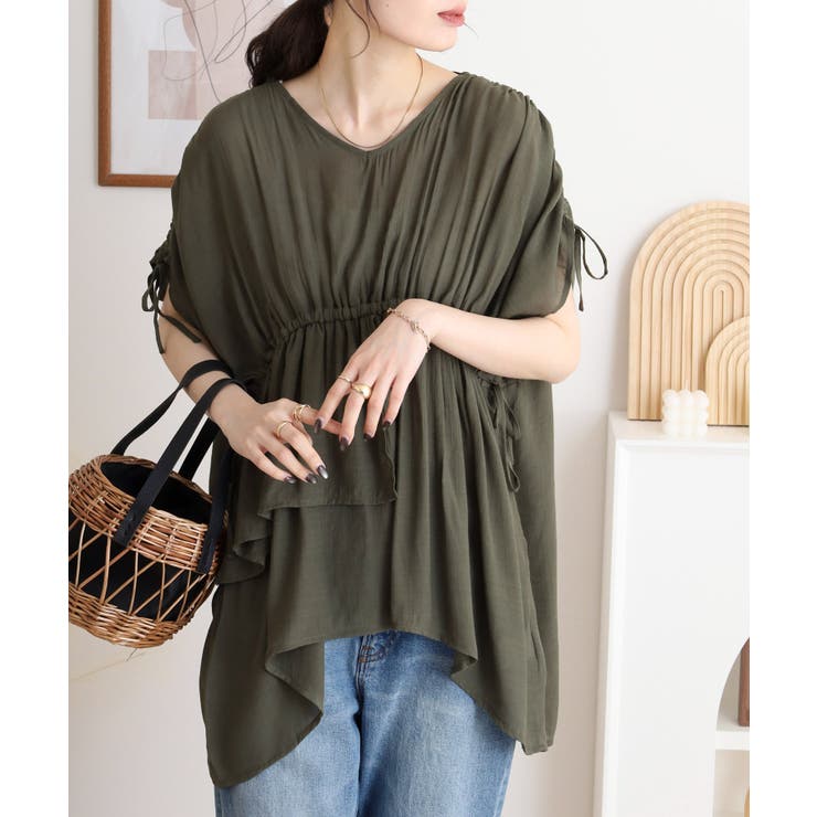 スラブドロストギャザーデザインブラウス | JungleJalopy | 詳細画像13 