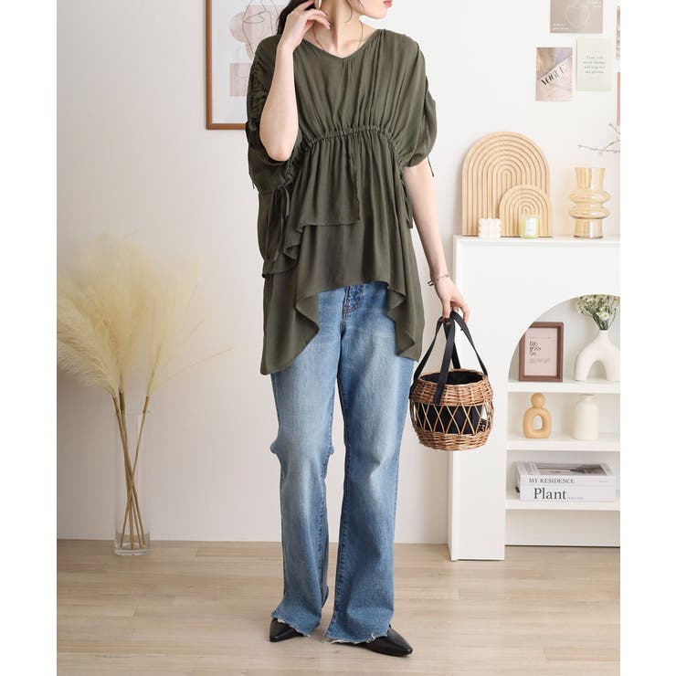 スラブドロストギャザーデザインブラウス | JungleJalopy | 詳細画像14 