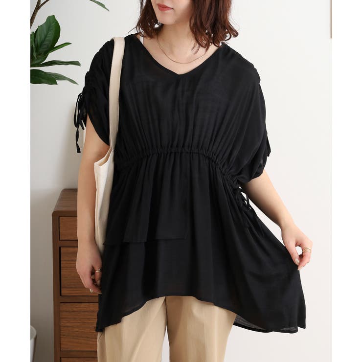 スラブドロストギャザーデザインブラウス | JungleJalopy | 詳細画像2 