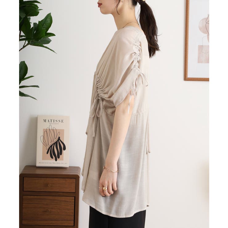 スラブドロストギャザーデザインブラウス | JungleJalopy | 詳細画像23 